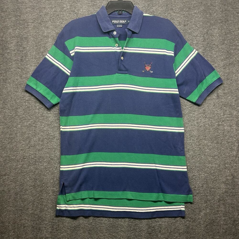 Vintage 90s Polo Ralph Lauren Golf Shirt L Striped Rugby Embroidered Logo‎
